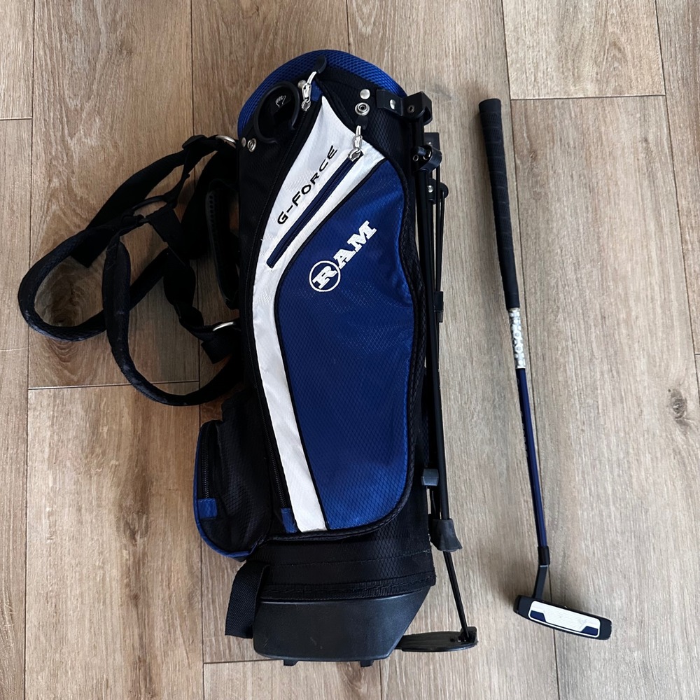 Ram G-Force Junior Golf Bag and Putter Set Blue Black White Kids Stand Bag